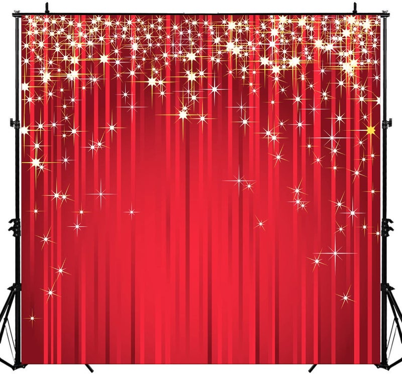 Sensfun 8x8ft Red Golden Starry Backdrop for Portrait Photography Glitter Gold Star Red Stripe Background Photobooth Banner Wedding Birthday Party Kids Newborn Photo Studio Props(WP019) - Image 2